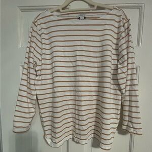 J.Crew White and tan Striped Top